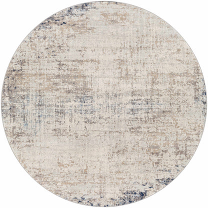 Alcove Abstract Area Rug round beige gray with blue accents distressed pattern on Tampa Home & Garden Store