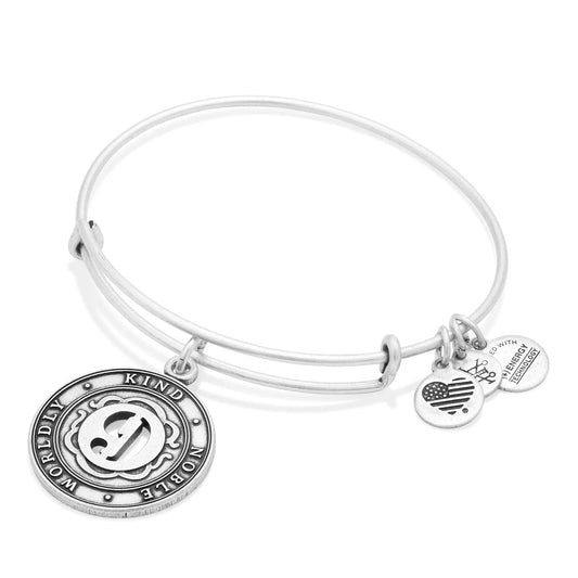 Number 9 Charm Bangle by Alex and Ani with silver-toned disc charms on Tampa Home & Garden Store