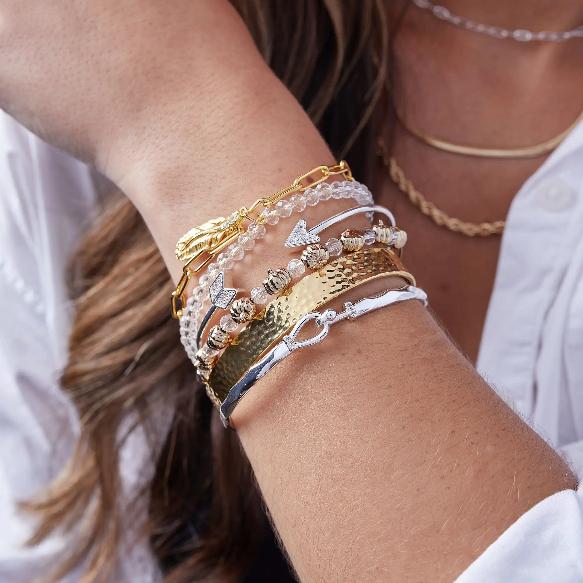 Pumpkin + Crystal Beaded Bangle by ALEX AND ANI, gold-tone crystal bead bracelet on Tampa Home & Garden Store