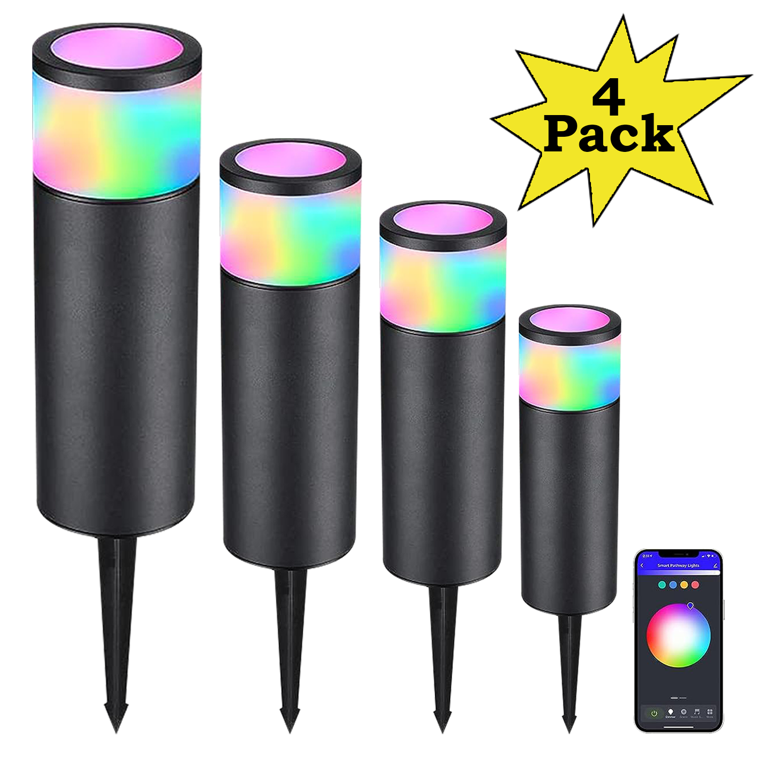 ALPR09 4-Pack RGBW Bluetooth Smart LED Landscape Pathway Lights Package, 4.5W Low Voltage 12V Bollard Outdoor Landscape Lighting - Tampa soil911.com