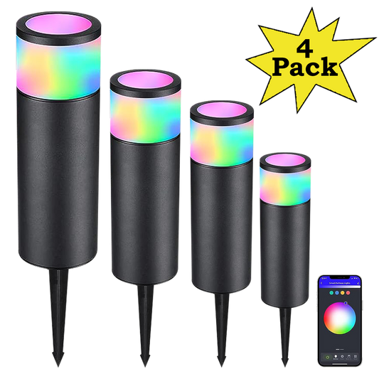 ALPR09 4-Pack RGBW Bluetooth Smart LED Landscape Pathway Lights Package, 4.5W Low Voltage 12V Bollard Outdoor Landscape Lighting - Tampa soil911.com
