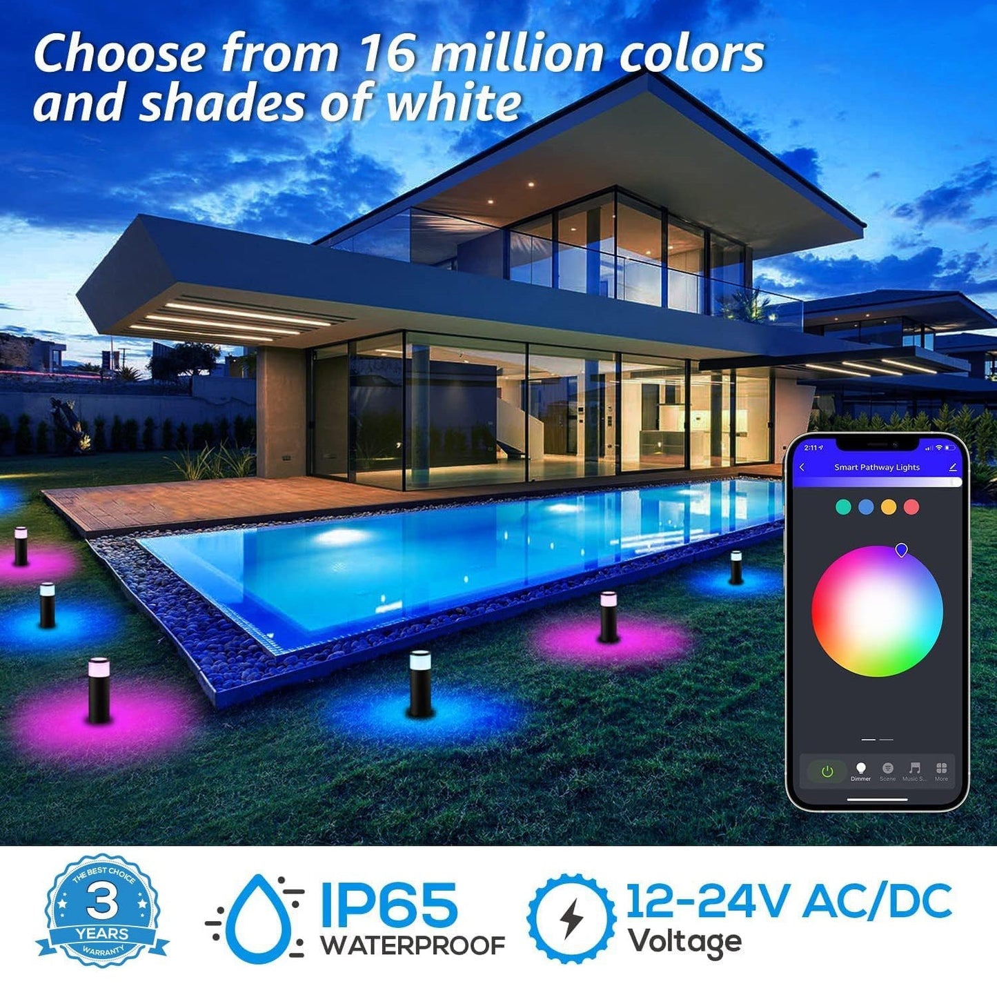 ALPR09 4-Pack RGBW Bluetooth Smart LED Landscape Pathway Lights Package, 4.5W Low Voltage 12V Bollard Outdoor Landscape Lighting - Tampa soil911.com