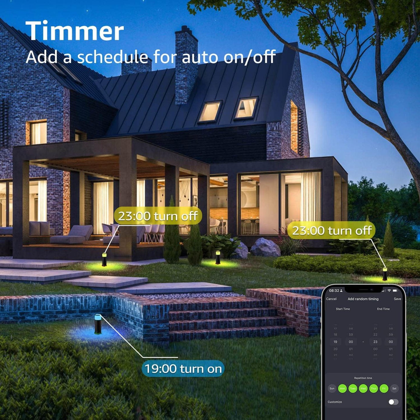 ALPR09 4-Pack RGBW Bluetooth Smart LED Landscape Pathway Lights Package, 4.5W Low Voltage 12V Bollard Outdoor Landscape Lighting - Tampa soil911.com