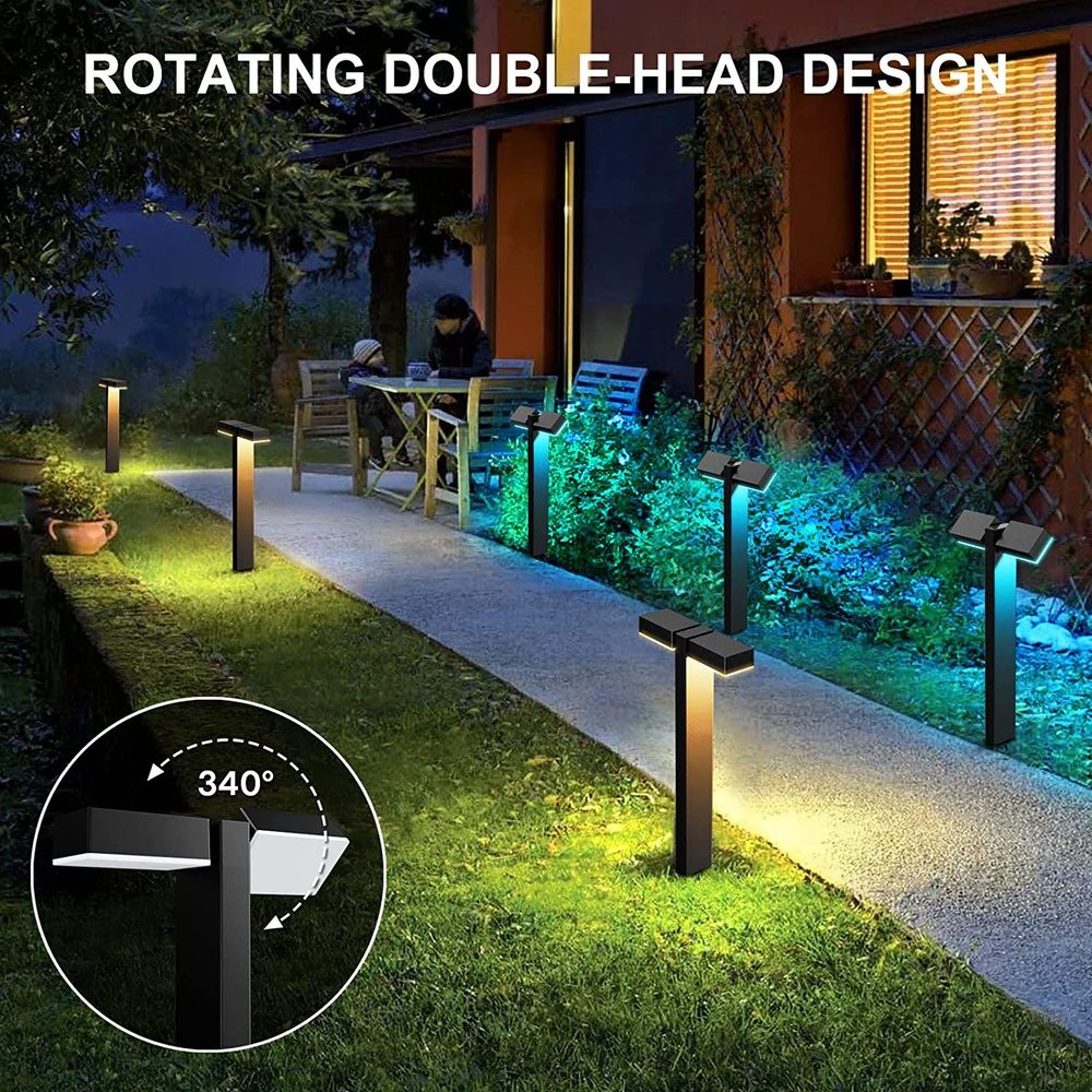 Paquete de 4 luces LED RGB para caminos de paisaje ALPR12, iluminación exterior con bolardo de 12 V y bajo voltaje de 8 W