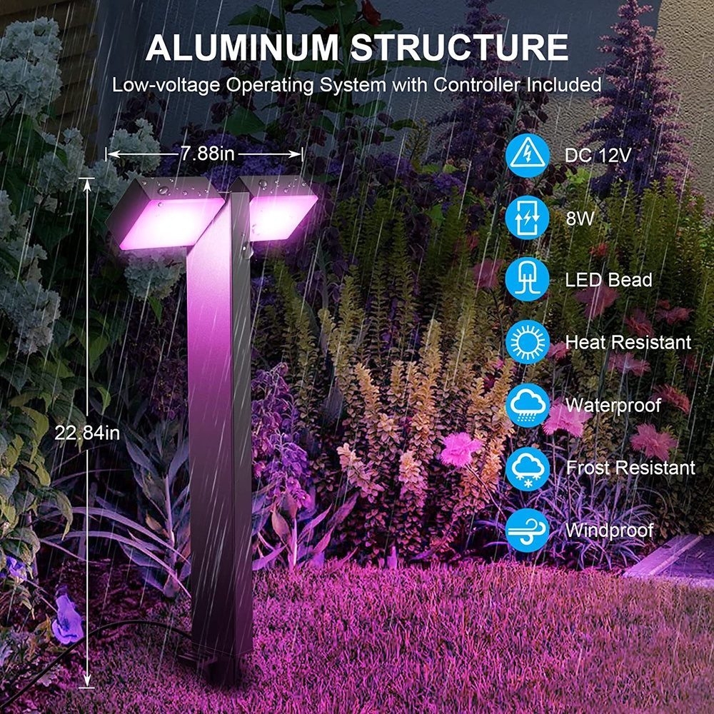 Paquete de 4 luces LED RGB para caminos de paisaje ALPR12, iluminación exterior con bolardo de 12 V y bajo voltaje de 8 W