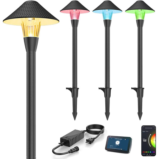 Paquete de 4 luces LED RGB para caminos de paisaje ALPR15, iluminación exterior con bolardo de 12 V y bajo voltaje de 6 W