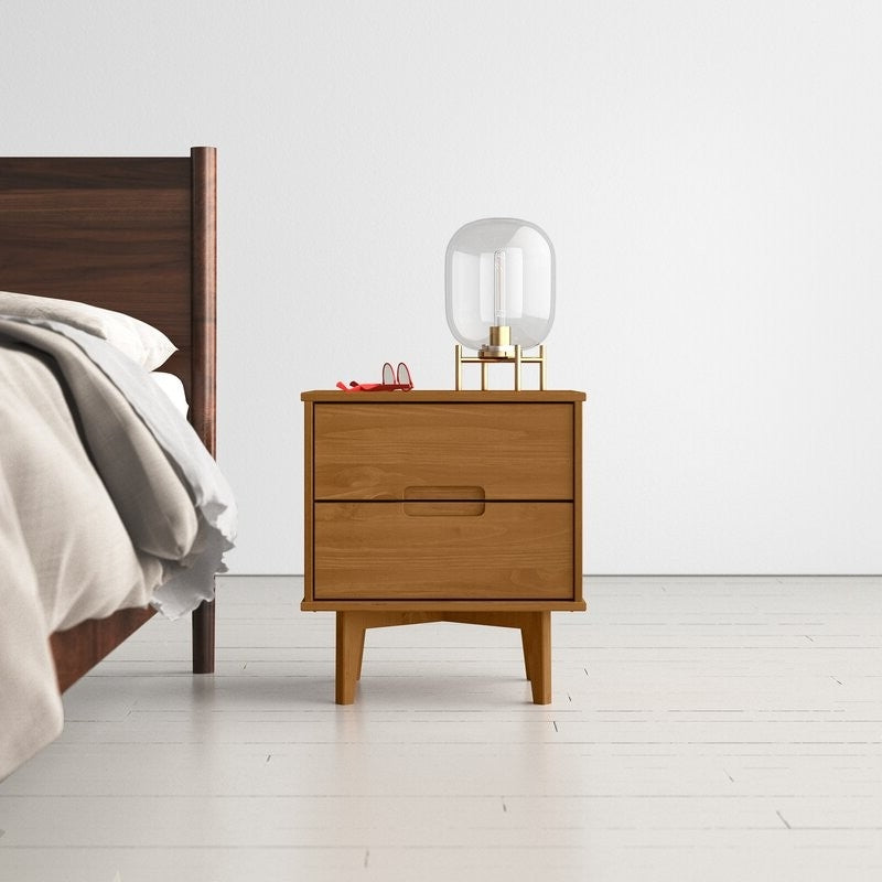 Mesa de Noche de Madera Maciza con 2 Cajones FarmHouse Marrón Medio
