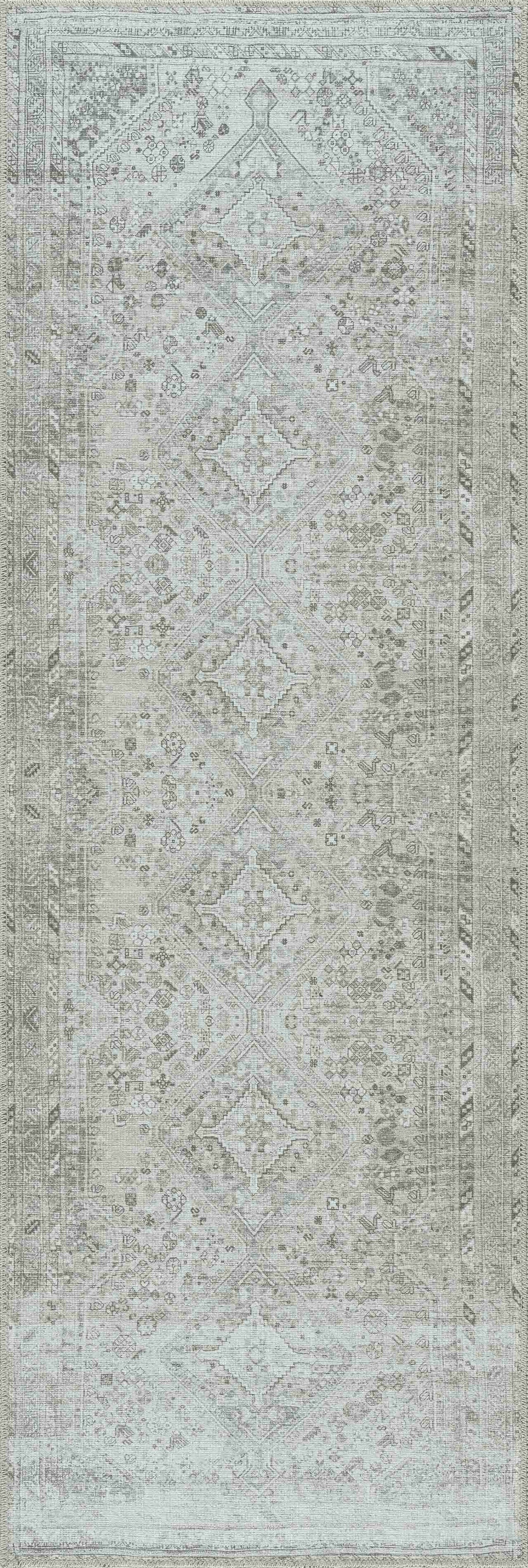 Barny Sage Flat Pile Washable Rug by Boutique Rugs, light sage with geometric medallion pattern on Tampa Home & Garden Store