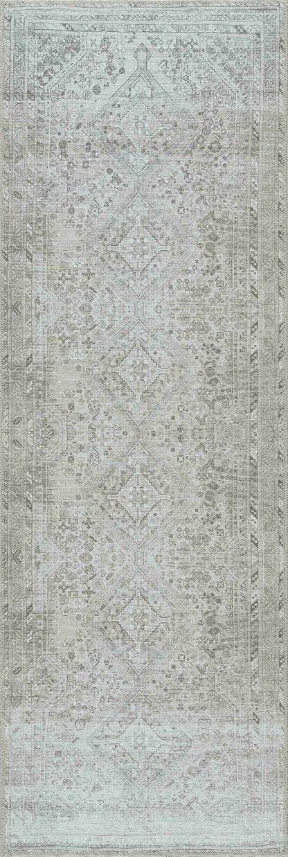 Barny Sage Flat Pile Washable Rug by Boutique Rugs, light sage with geometric medallion pattern on Tampa Home & Garden Store