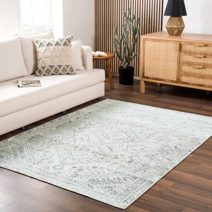 Boutique Rugs Barny Sage flat-pile washable rug in pale sage-gray with subtle geometric pattern on Tampa Home & Garden Store