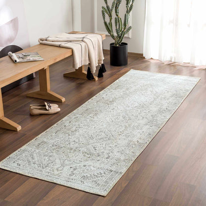 Barny Sage flat-pile washable rug by Boutique Rugs, light gray with classic pattern on Tampa Home & Garden Store