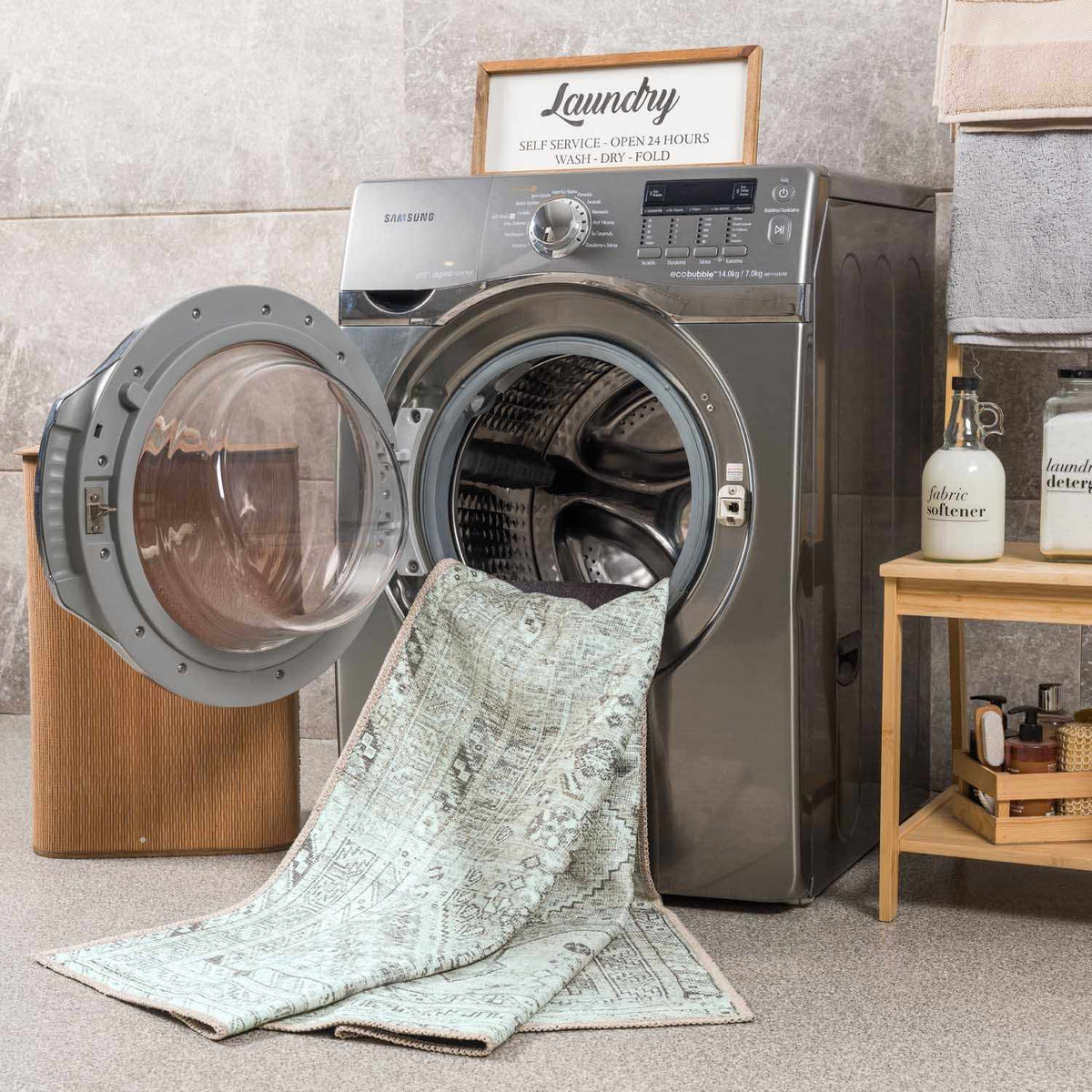 Barny Sage Flat Pile Washable Rug by Boutique Rugs in sage tones on Tampa Home & Garden Store