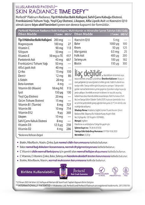 Perfectil Platinum Radiance Time Defy supplement back purple packaging Beauty Care Bag 60 tablets on Tampa Home & Garden Store
