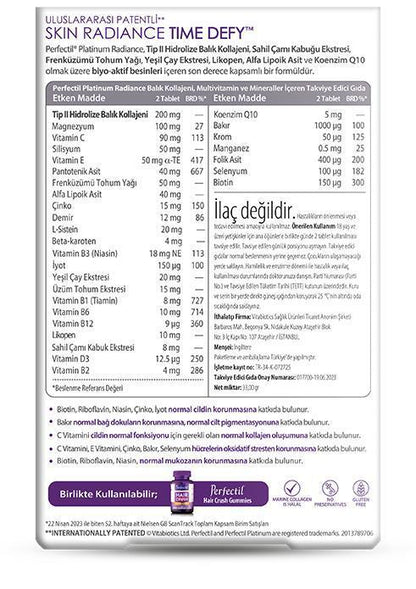 Perfectil Platinum Radiance Time Defy supplement back purple packaging Beauty Care Bag 60 tablets on Tampa Home & Garden Store