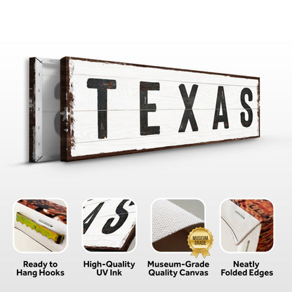 Tailored Canvases Texas Home Sign II canvas with whitewashed wood planks and TEXAS letters on Tampa Home & Garden Store