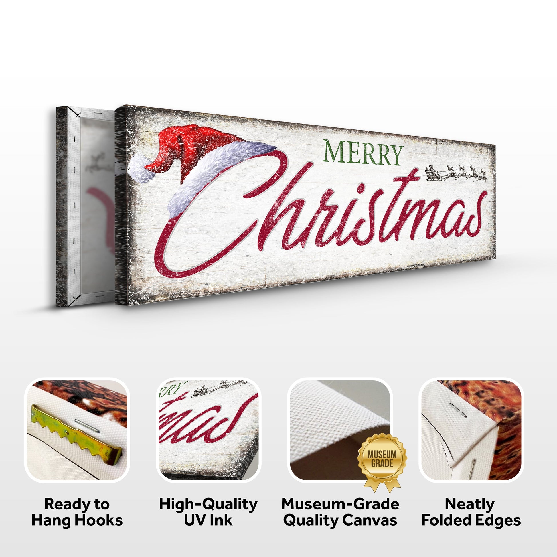 Vintage Merry Christmas Sign IV canvas by Tailored Canvases with distressed white background on Tampa Home & Garden Store