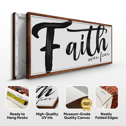 Faith Over Fear Faith Sign II canvas with black script on textured white surface framed in wood on Tampa Home & Garden Store
