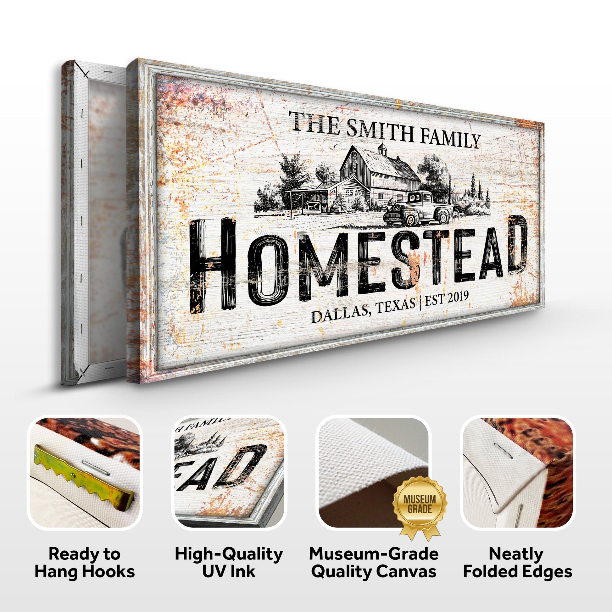 Homestead Sign VIII Canvas by Tailored Canvases, rustic wood with barn and HOMESTEAD on Tampa Home & Garden Store