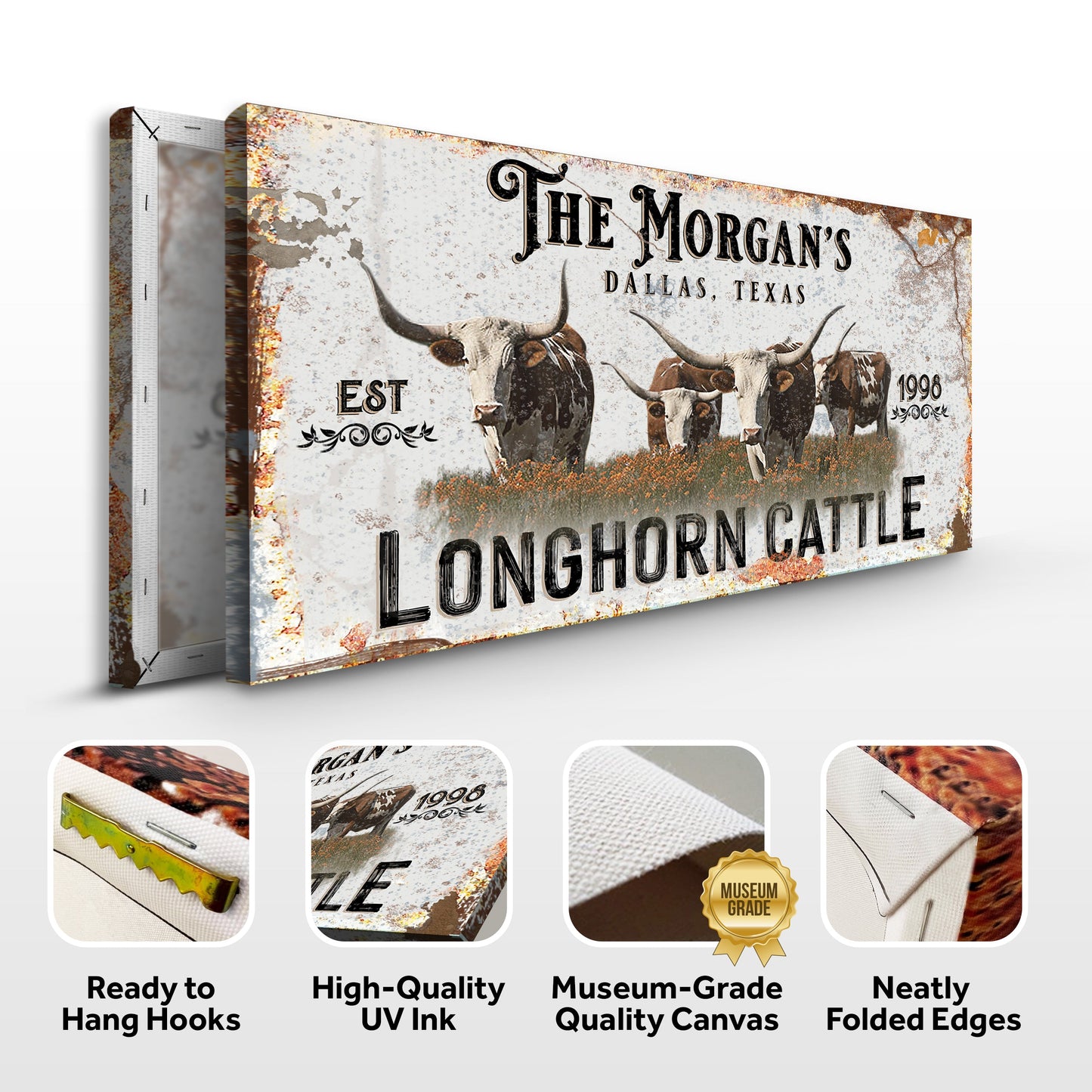 Personalized Long Horn Cattle Sign II canvas by Tailored Canvases with longhorn art on Tampa Home & Garden Store