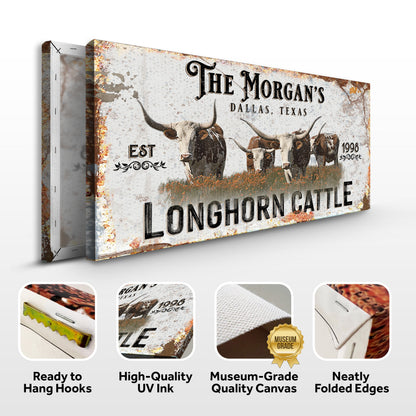 Personalized Long Horn Cattle Sign II canvas by Tailored Canvases with longhorn art on Tampa Home & Garden Store