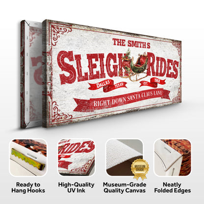 Canvas Sleigh Rides Christmas Sign IV by Tailored Canvases with distressed red typography on Tampa Home & Garden Store