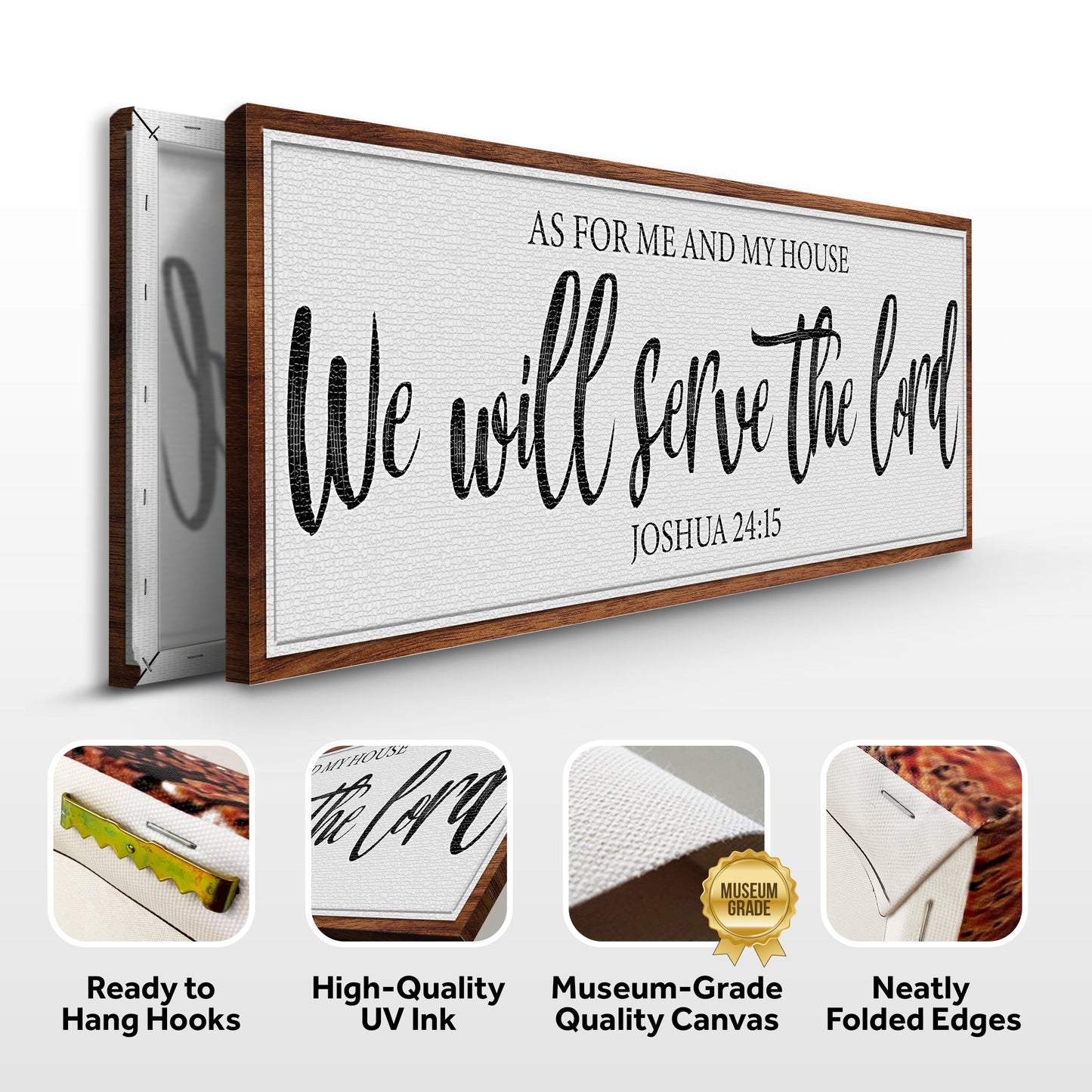 Canvas As For Me And My House We Will Serve The Lord Faith Sign II with black script on wood frame on Tampa Home & Garden Store