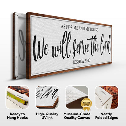 Canvas As For Me And My House We Will Serve The Lord Faith Sign II with black script on wood frame on Tampa Home & Garden Store