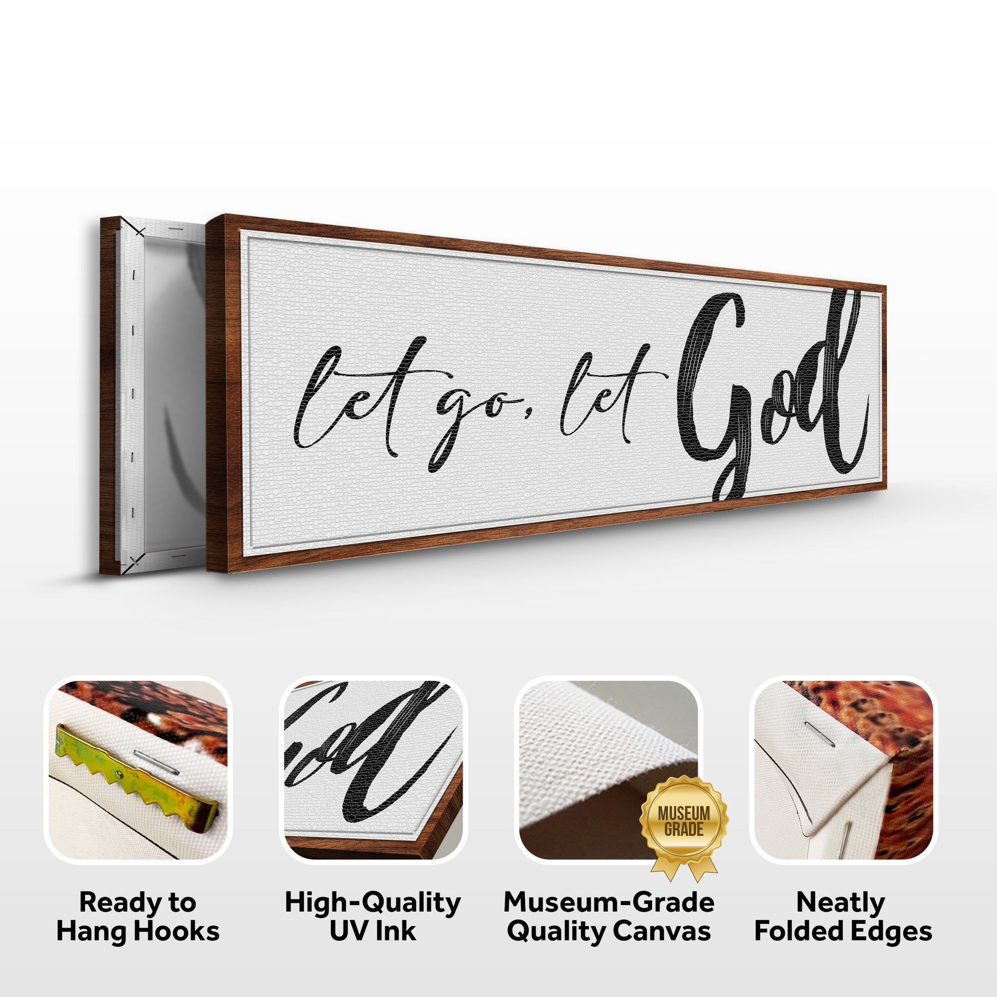 Let Go Let God VI canvas by Tailored Canvases, wood frame with black script on Tampa Home & Garden Store