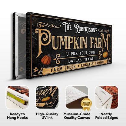 Personalized Pumpkin Farm Halloween Sign canvas by Tailored Canvases, black and gold design on Tampa Home & Garden Store
