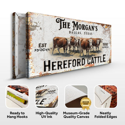 Personalized Hereford Cattle Sign II canvas by Tailored Canvases, vintage rustic cattle art on Tampa Home & Garden Store