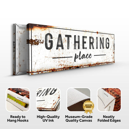 Family Gathering Place Sign canvas by Tailored Canvases, distressed rust finish on Tampa Home & Garden Store
