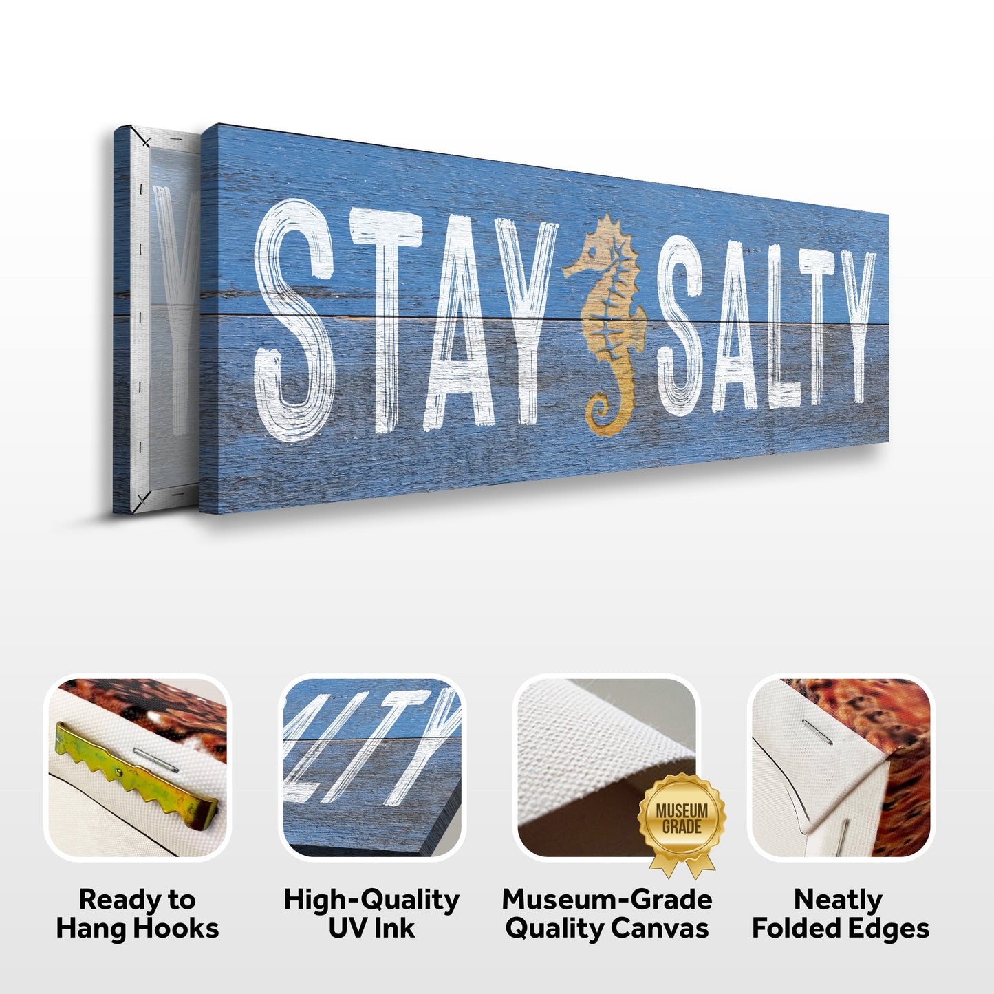 Stay Salty Coastal Sign VII canvas by Tailored Canvases in blue weathered wood on Tampa Home & Garden Store