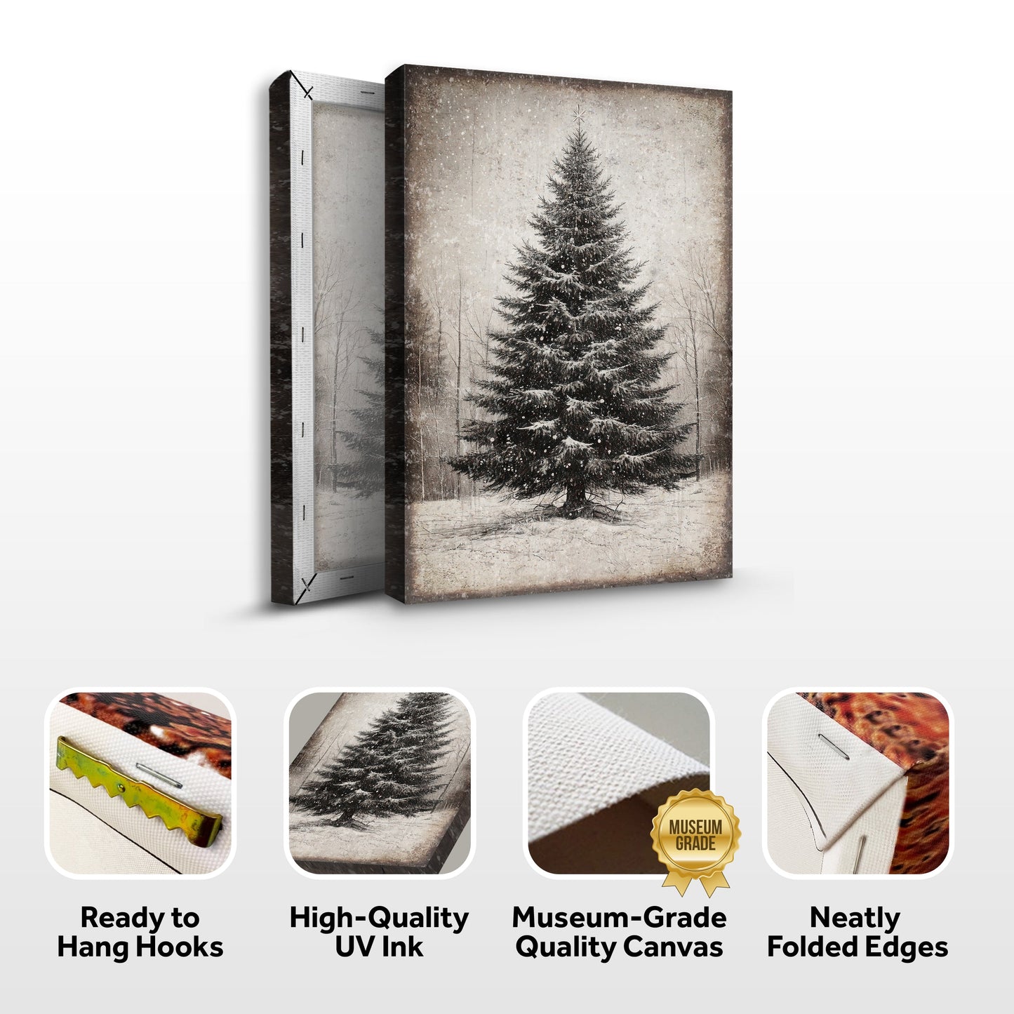 Vintage Christmas Tree Wall Art III canvas, 3-panel Tailored Canvases with sepia tones on Tampa Home & Garden Store
