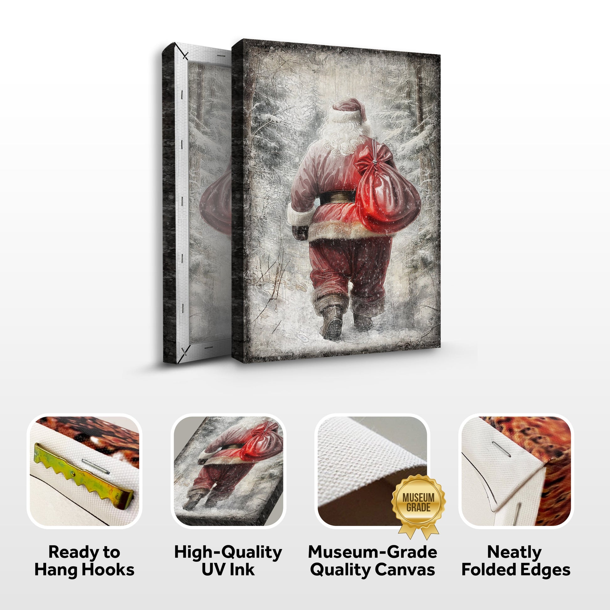 Vintage Christmas Santa Claus Wall Art III canvas by Tailored Canvases in a snowy forest on Tampa Home & Garden Store