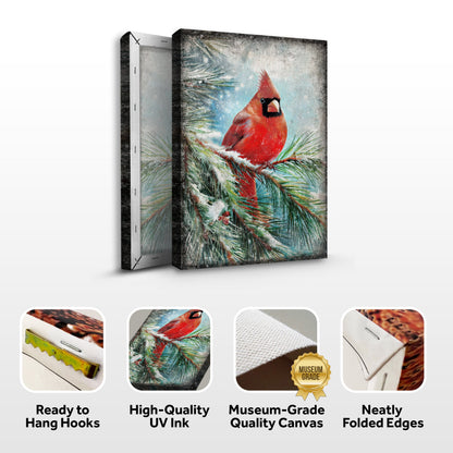 Vintage Cardinal Christmas Wall Art canvas Tailored Canvases, red cardinal on snowy pine on Tampa Home & Garden Store