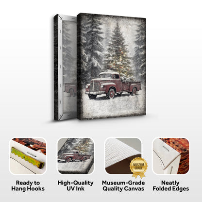 Vintage Truck With Christmas Tree Wall Art III canvas Tailored Canvases, red truck in snow on Tampa Home & Garden Store