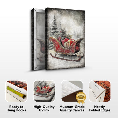 Canvas wall art Vintage Christmas Sleigh Sled by Tailored Canvases, red sleigh plus gifts on Tampa Home & Garden Store