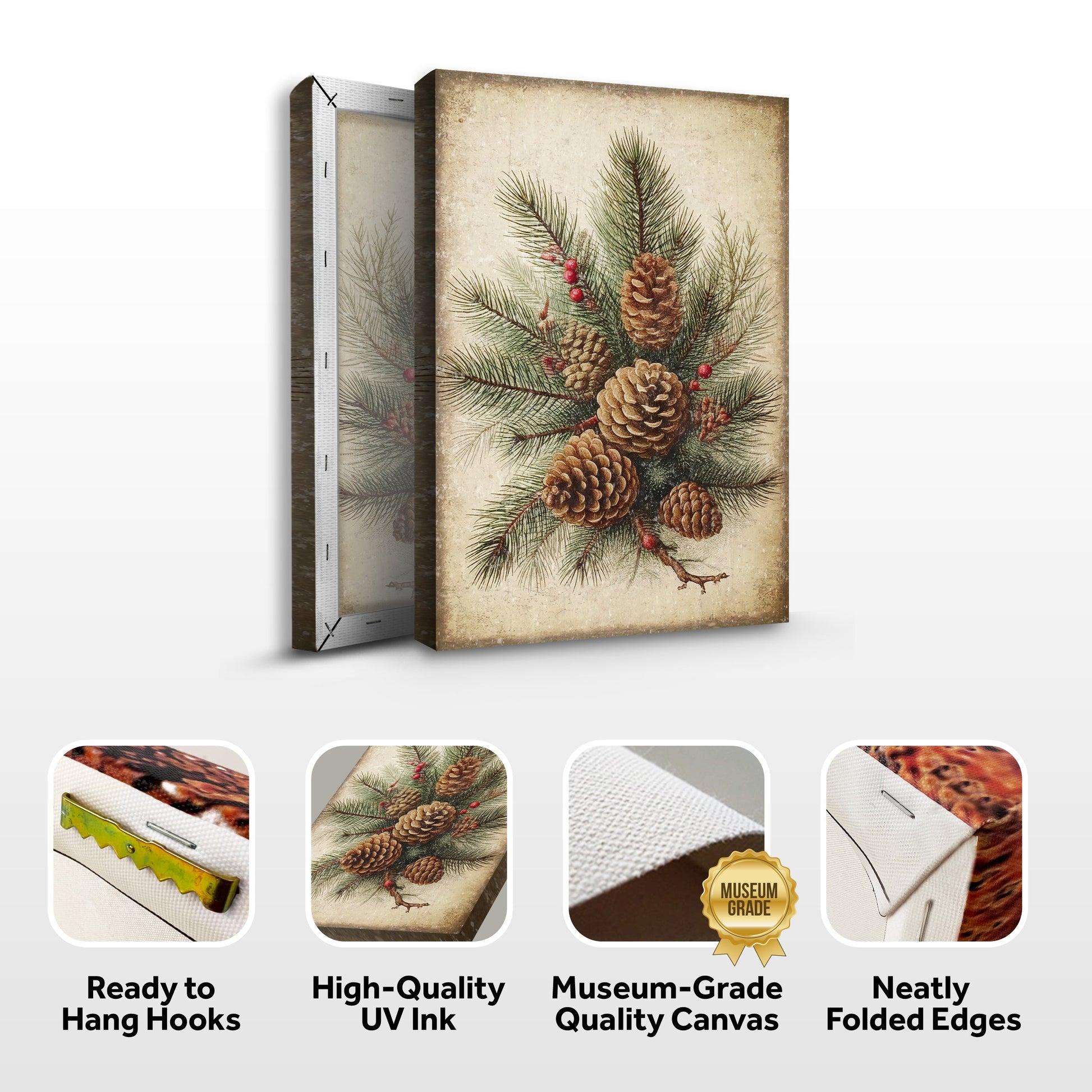 Vintage Winter Pine Cone Christmas Wall Art III canvas set of 3 Tailored Canvases on Tampa Home & Garden Store