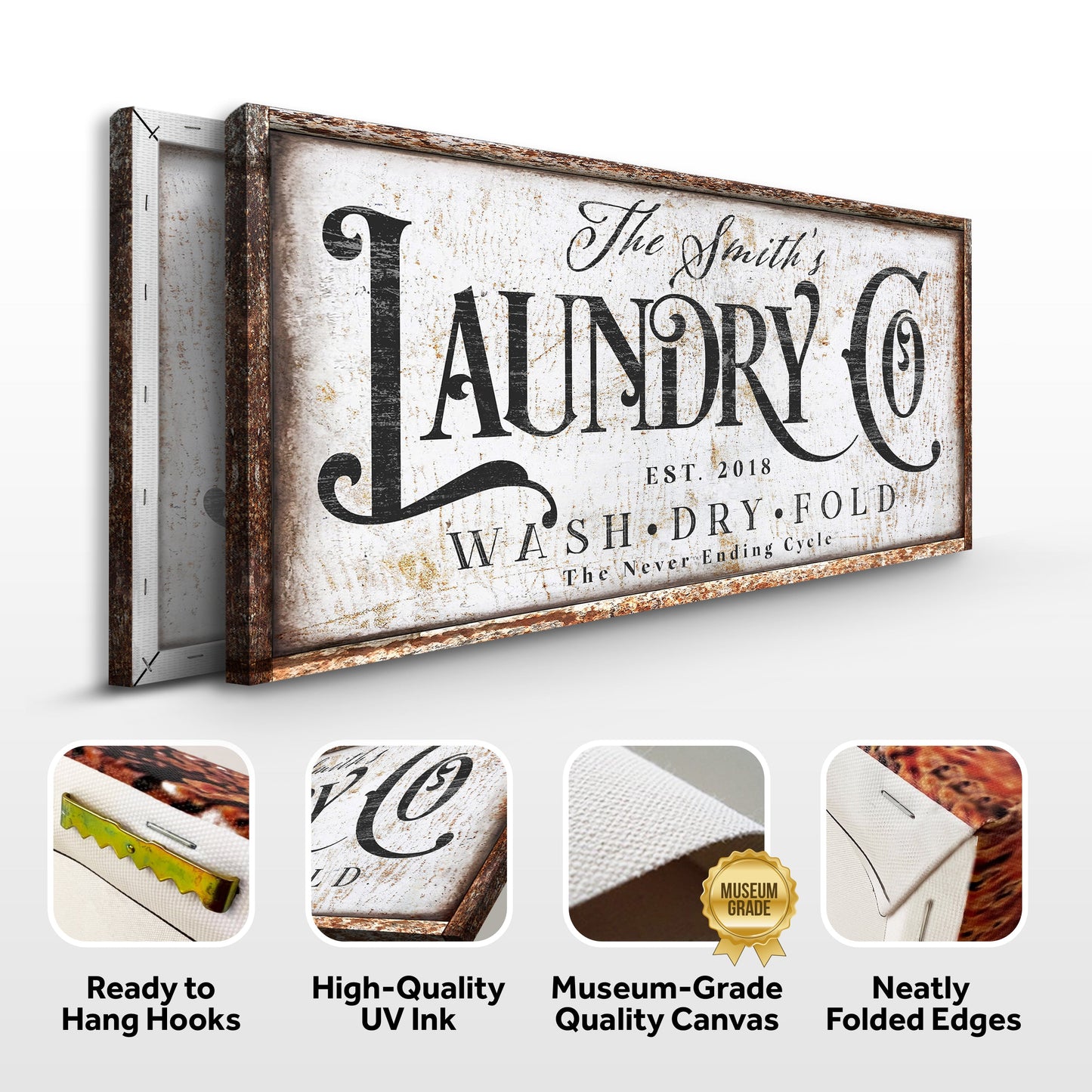 Canvas sign The Never Ending Cycle Laundry with rustic frame by Tailored Canvases on Tampa Home & Garden Store