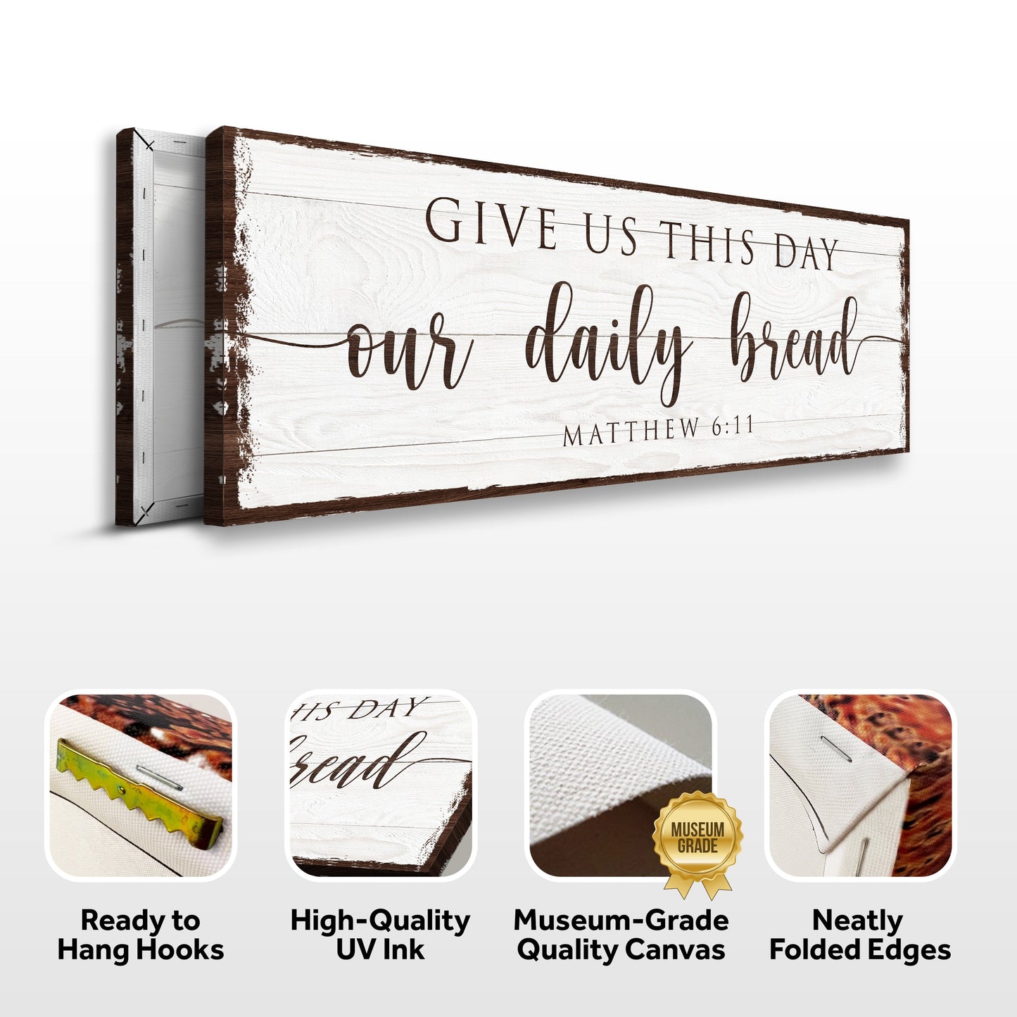 Canvas faith sign Give Us This Day Our Daily Bread with wood plank look on Tampa Home & Garden Store