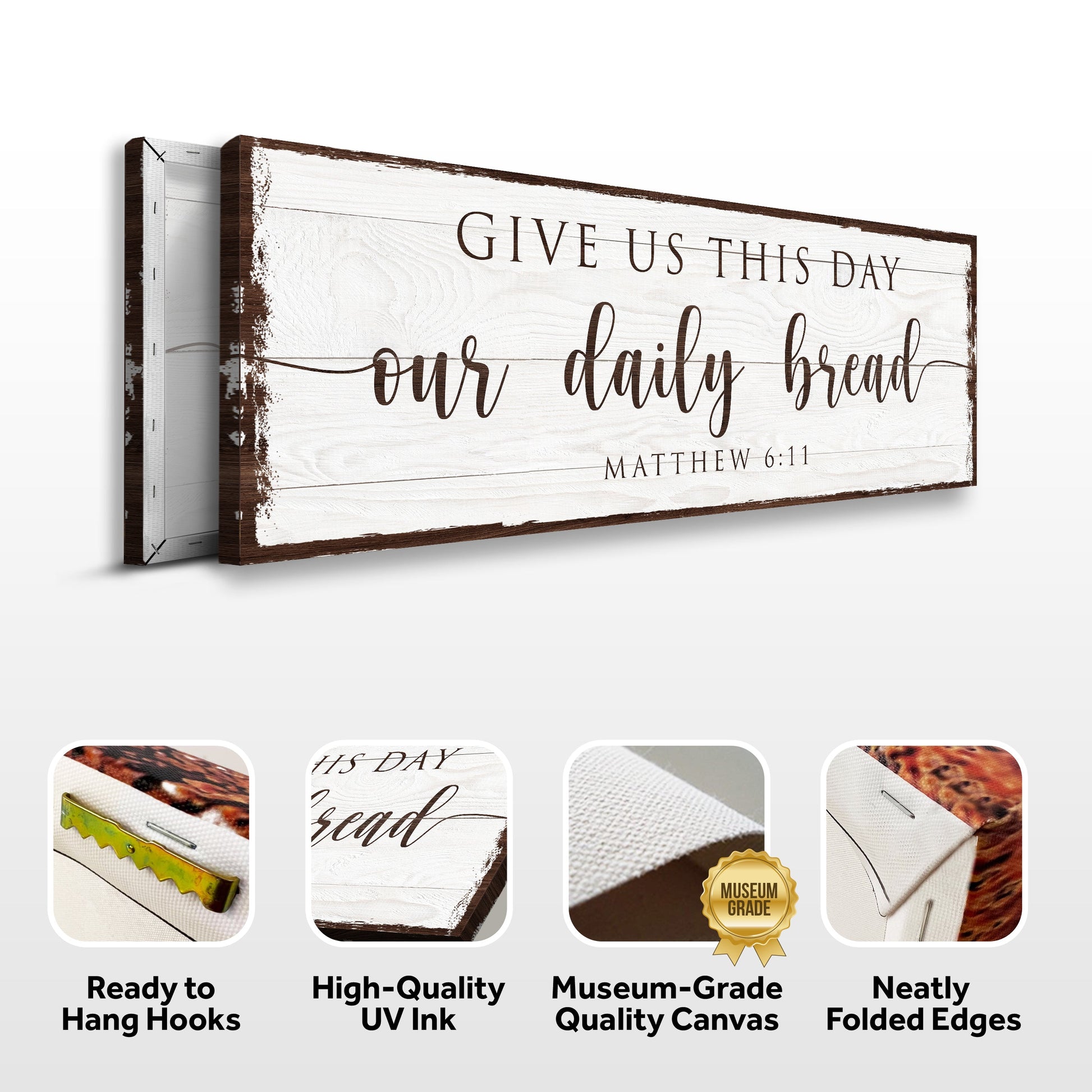 Canvas faith sign Give Us This Day Our Daily Bread with wood plank look on Tampa Home & Garden Store