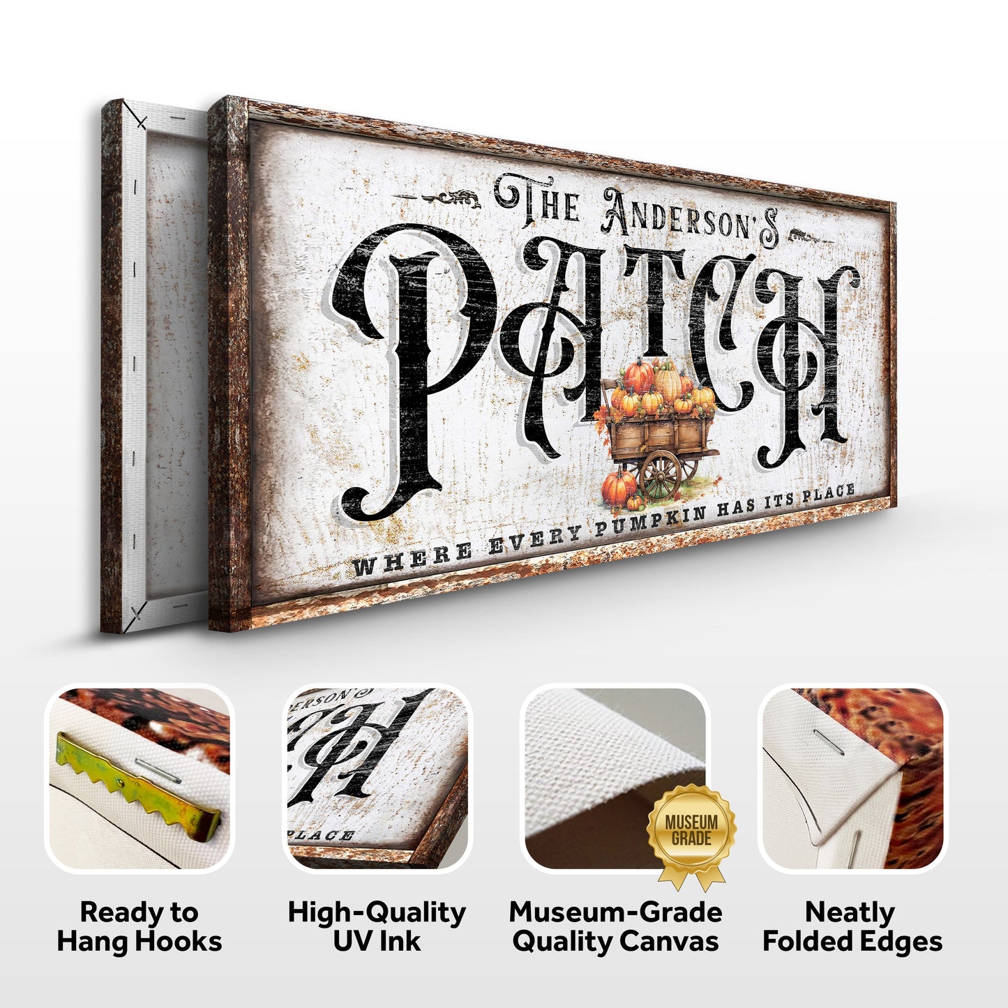 Personalized Pumpkin Patch Sign VIII canvas by Tailored Canvases rustic sign with pumpkins on Tampa Home & Garden Store