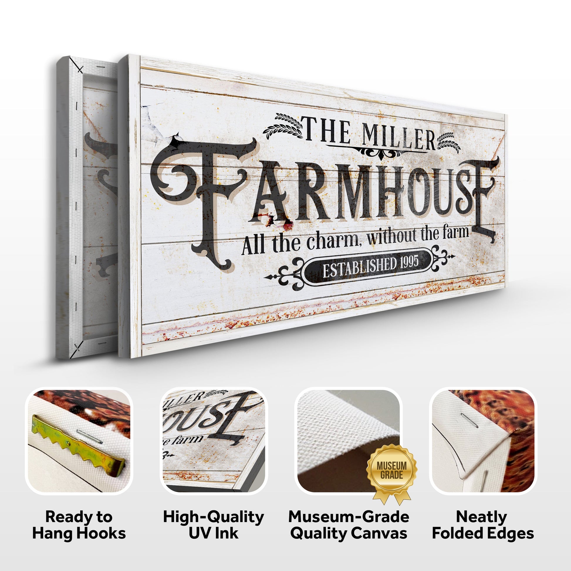 Canvas Personalized Farmhouse Sign II by Tailored Canvases; weathered wood with black text on Tampa Home & Garden Store