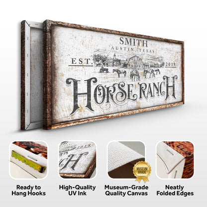 Rustic Vintage Horse Ranch Sign III canvas with distressed wood frame and ranch scene on Tampa Home & Garden Store