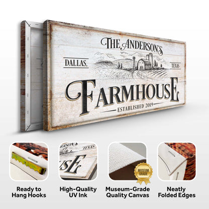Personalized farmhouse canvas sign by Tailored Canvases with rustic wood background on Tampa Home & Garden Store