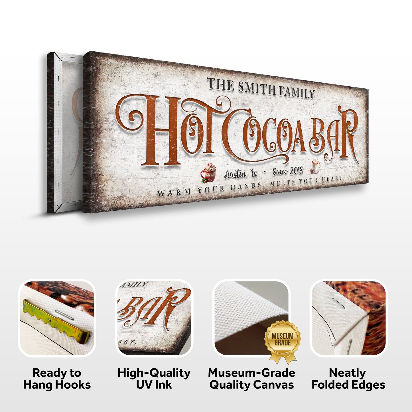 Hot Chocolate Christmas Bar Sign II canvas by Tailored Canvases, rustic finish on Tampa Home & Garden Store