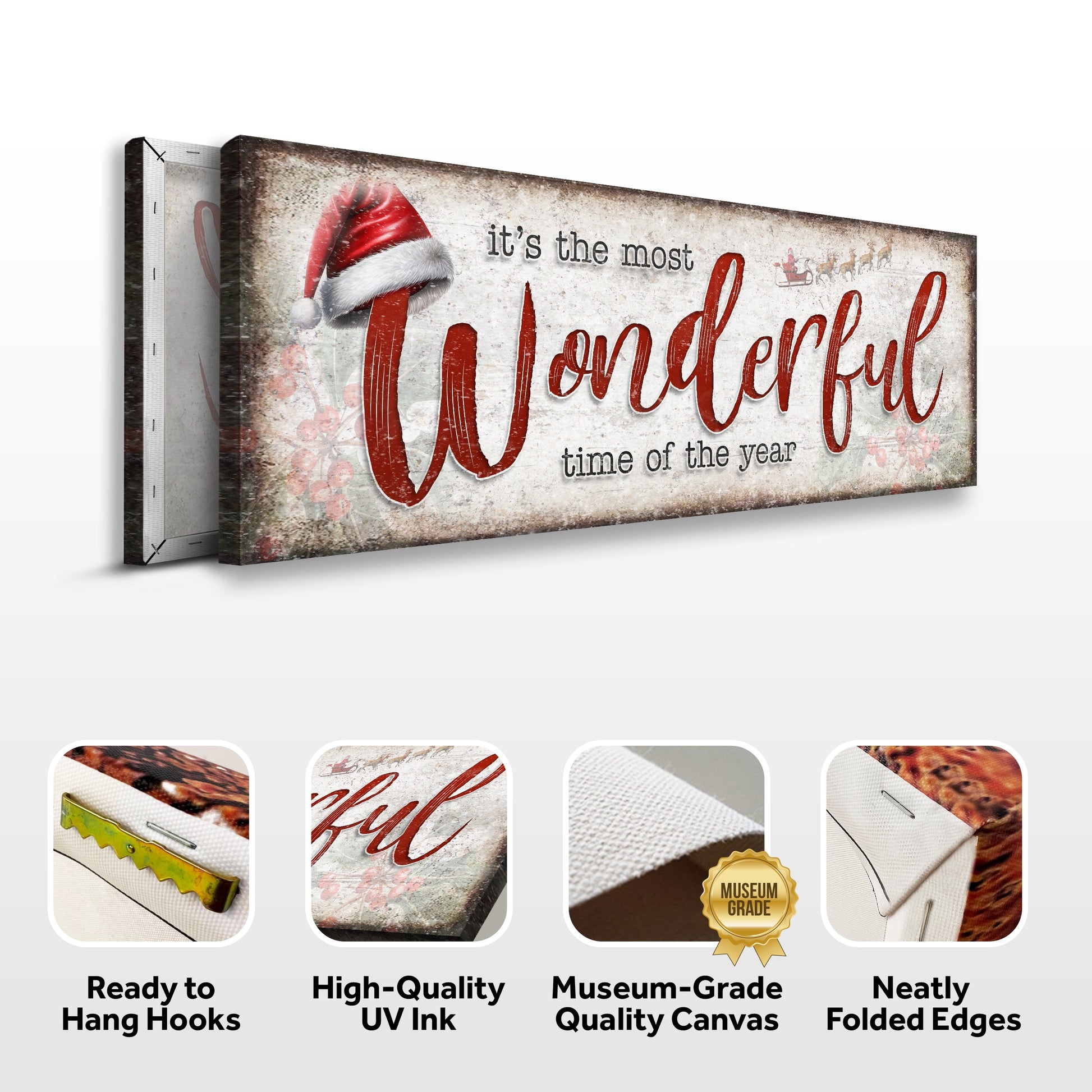 Canvas sign It's The Most Wonderful Time Of The Year III by Tailored Canvases, vintage textured on Tampa Home & Garden Store