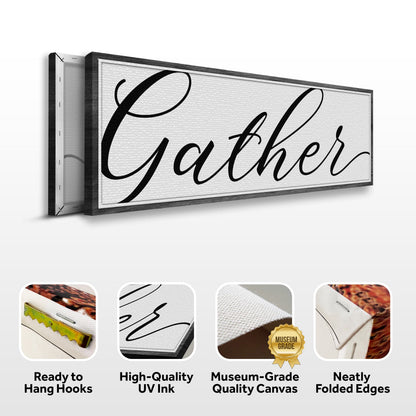 Gather Sign X canvas crafting sign with textured white surface and dark wood frame Tailored Canvases on Tampa Home & Garden Store