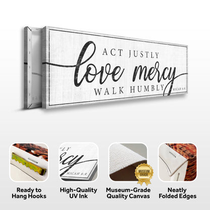 Canvas sign Act Justly Love Mercy Walk Humbly Faith Sign IV by Tailored Canvases, whitewashed rustic print on Tampa Home & Garden Store