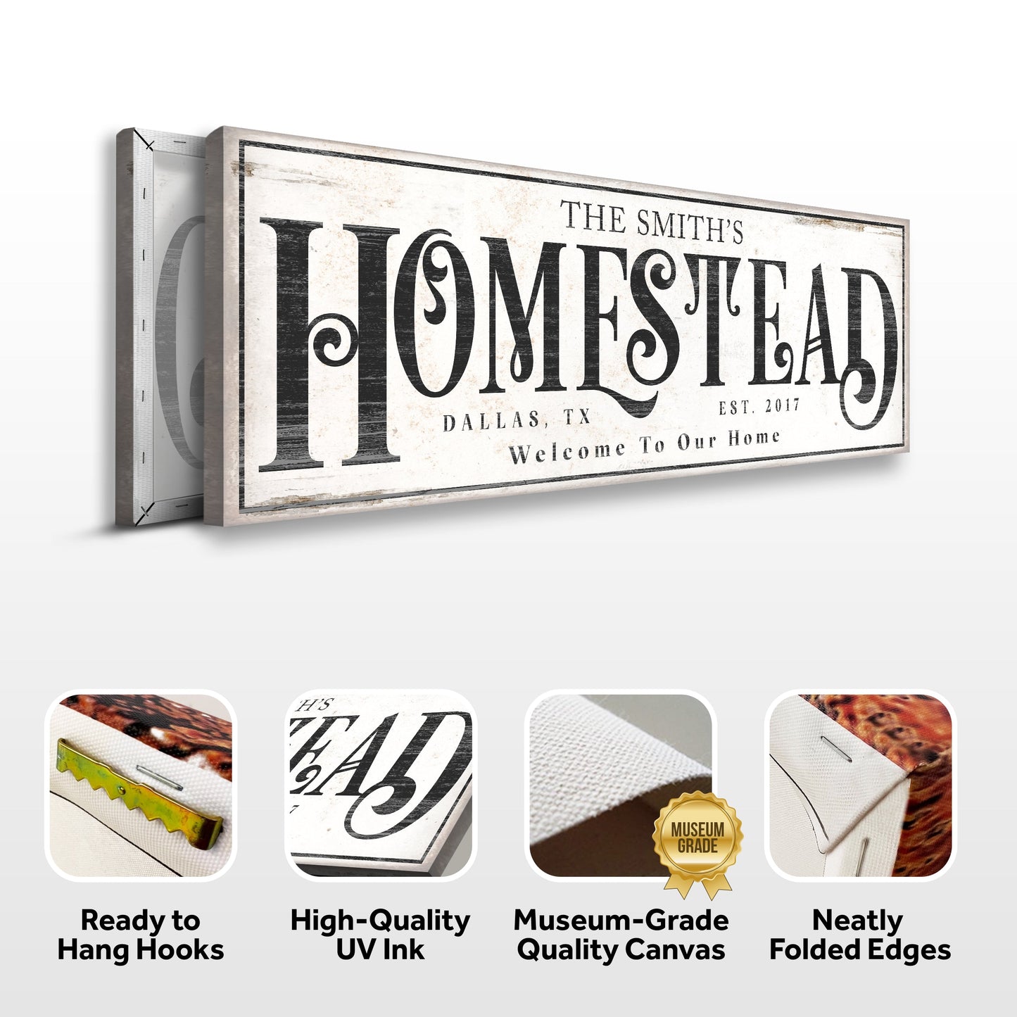 Vintage Homestead Sign III canvas by Tailored Canvases with bold black typography on Tampa Home & Garden Store